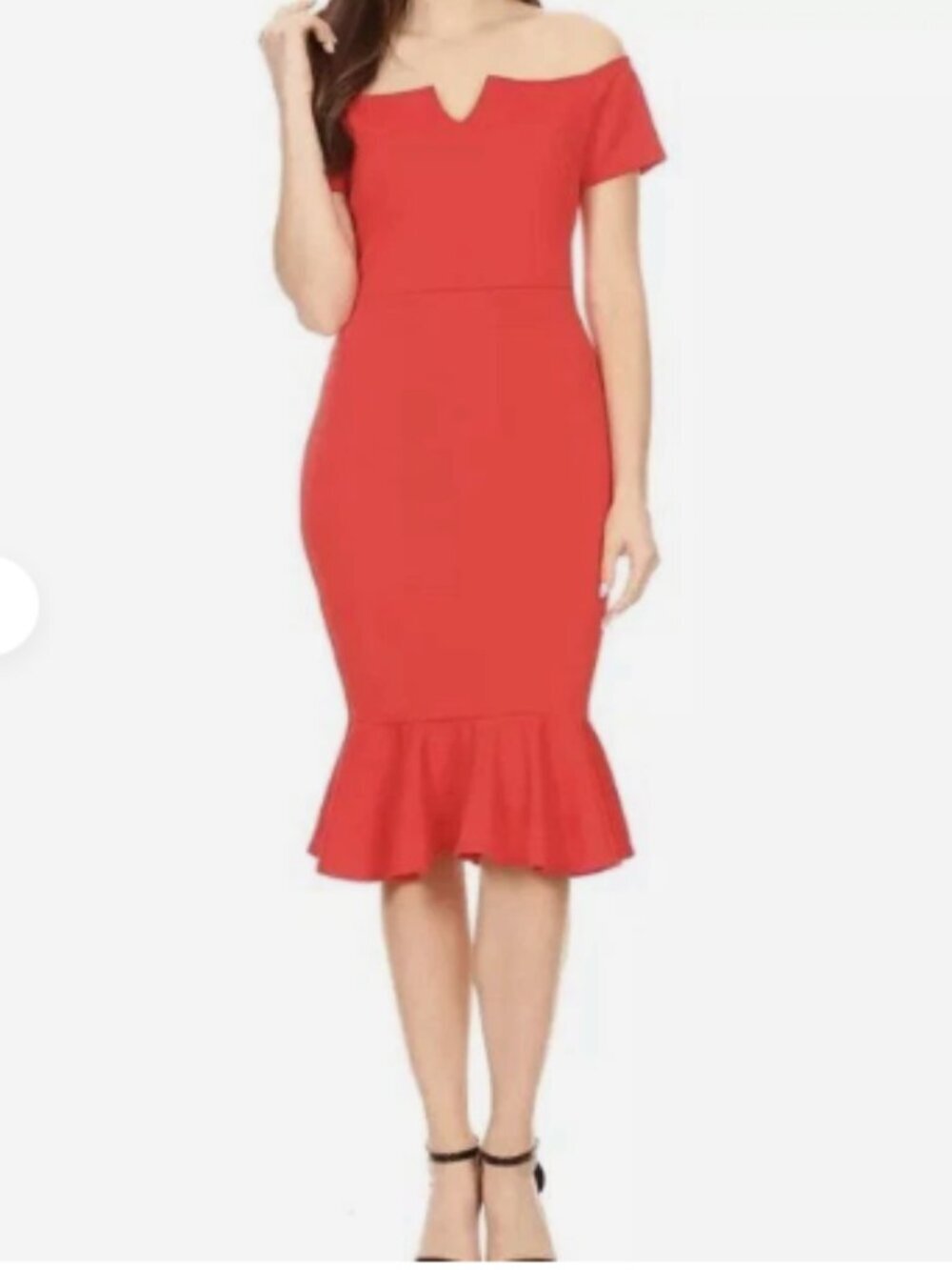 Quiz Women's Size 36 Off Shoulder Dress Mermaid Ruffle Red Midi Split Neck E7129